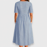 Cecily | Striped Button-Detail Midi Dress with Pockets