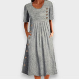 Cecily | Striped Button-Detail Midi Dress with Pockets