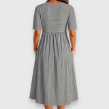 Cecily | Striped Button-Detail Midi Dress with Pockets