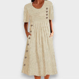 Cecily | Striped Button-Detail Midi Dress with Pockets