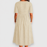 Cecily | Striped Button-Detail Midi Dress with Pockets