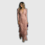 Clara | Elegant Long-Sleeve Fringe Maxi Dress