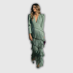 Clara | Elegant Long-Sleeve Fringe Maxi Dress