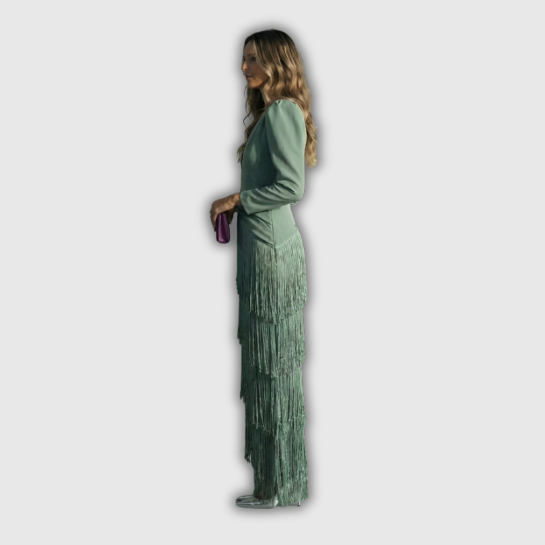Clara | Elegant Long-Sleeve Fringe Maxi Dress