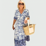 Constance | Floral Border-Print Midi Dress with Tiered Hem