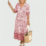 Constance | Floral Border-Print Midi Dress with Tiered Hem
