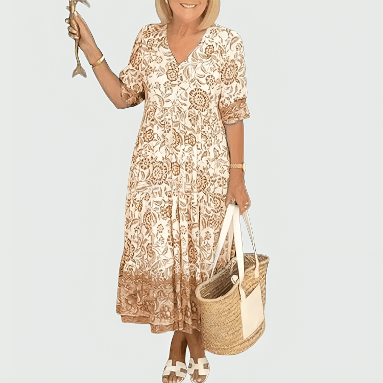 Constance | Floral Border-Print Midi Dress with Tiered Hem