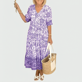Constance | Floral Border-Print Midi Dress with Tiered Hem