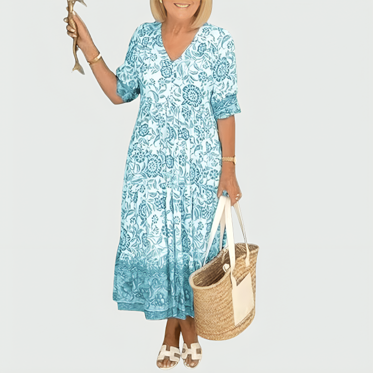 Constance | Floral Border-Print Midi Dress with Tiered Hem
