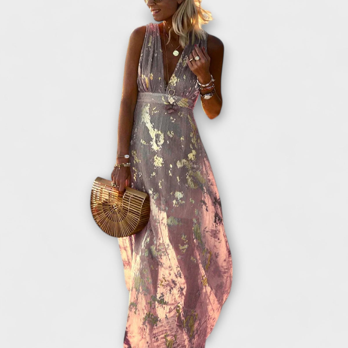 Elegant dress with V-neckline and sequin detail