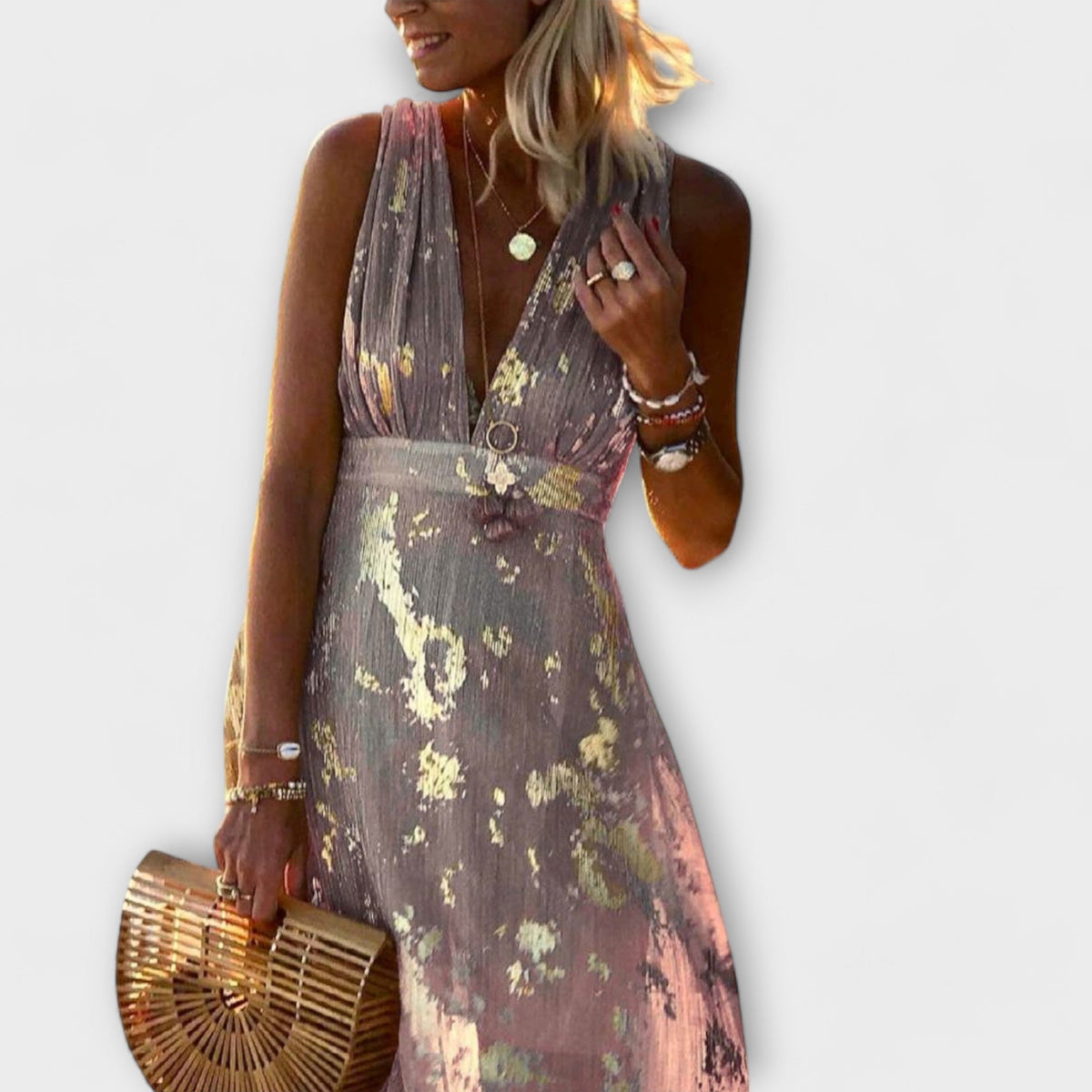 Elegant dress with V-neckline and sequin detail