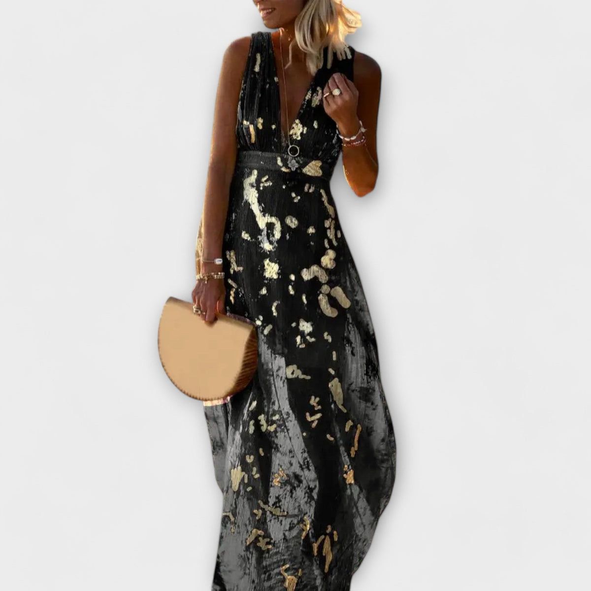 Elegant dress with V-neckline and sequin detail