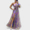 Elegant evening dress with one shoulder strap and tailored cut