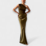 Elegant One-Shoulder Pleated Maxi Dress