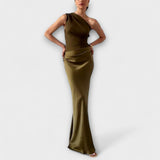 Elegant One-Shoulder Pleated Maxi Dress