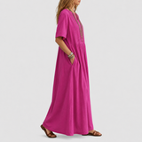 Elowen | Pintuck V-Neck Linen Maxi Dress