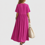 Elowen | Pintuck V-Neck Linen Maxi Dress