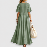 Elowen | Pintuck V-Neck Linen Maxi Dress