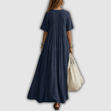 Elowen | Pintuck V-Neck Linen Maxi Dress