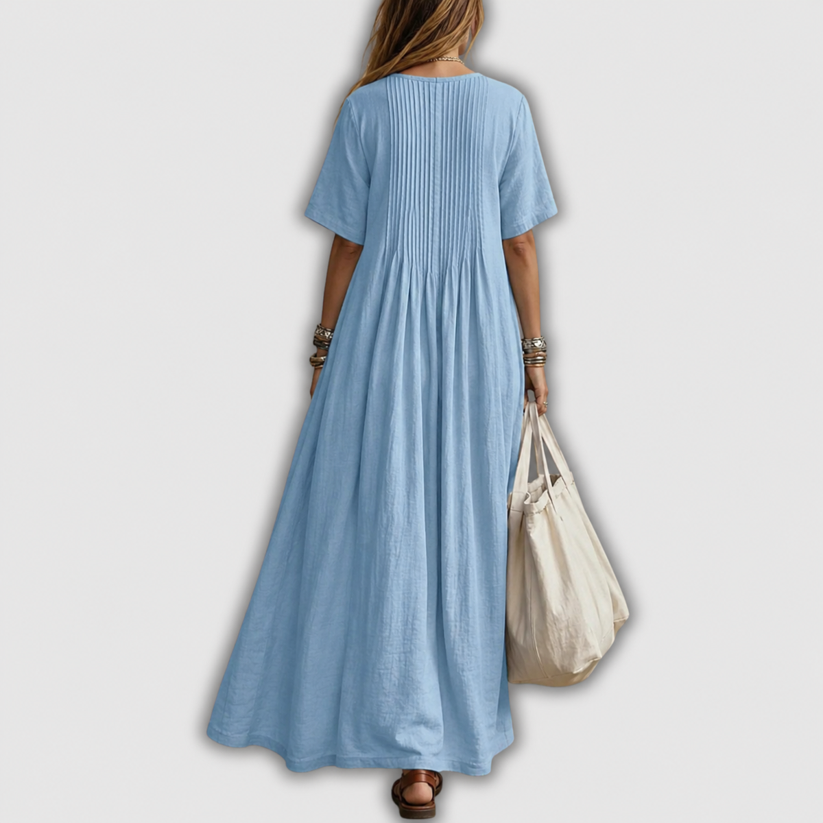 Elowen | Pintuck V-Neck Linen Maxi Dress