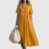 Elowen | Pintuck V-Neck Linen Maxi Dress