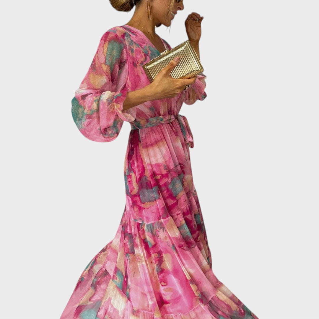 Fiona | Women's Wrap Maxi Dress with Floral Pattern and Long Sleeves
