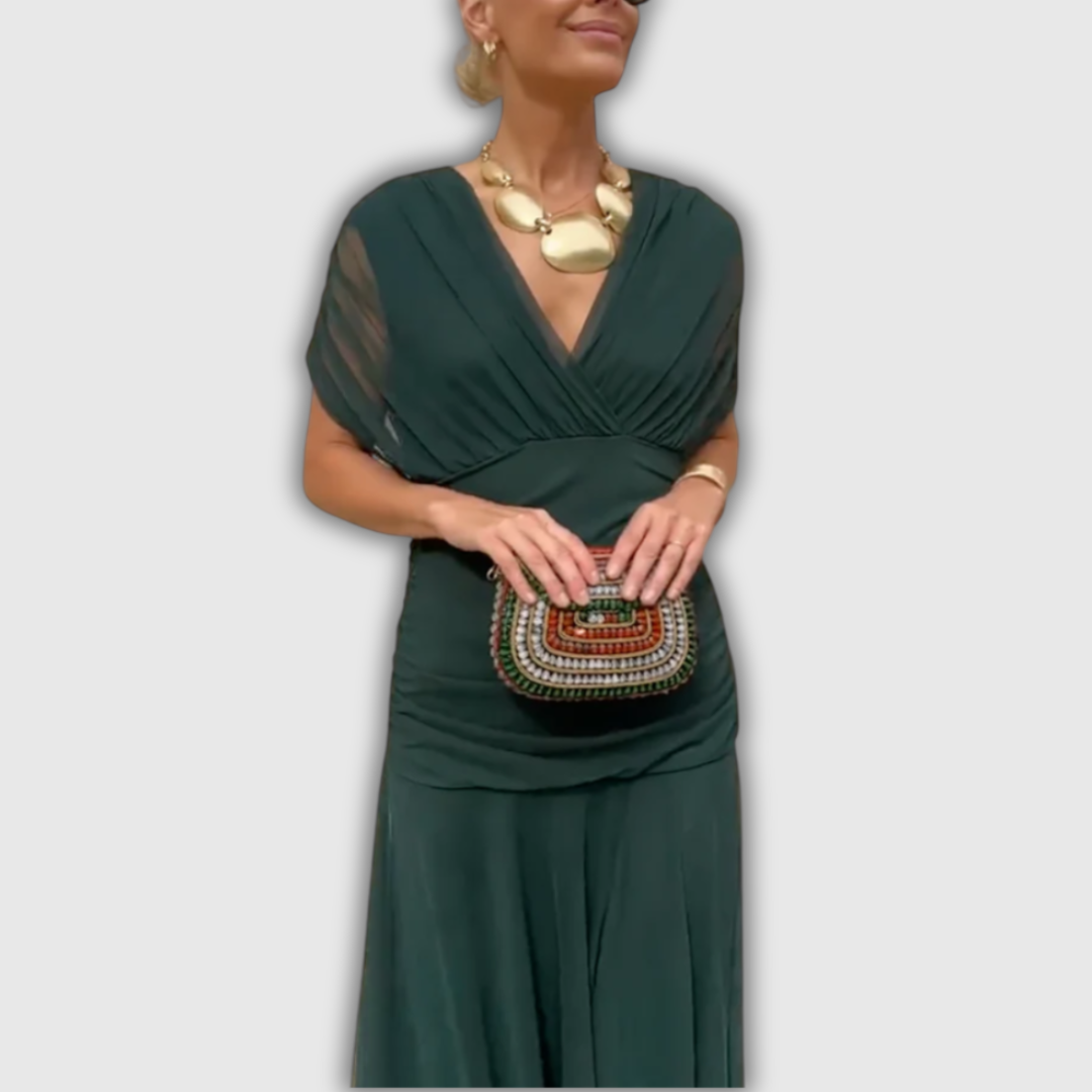 Florendra | Long Floral V Neck Dress