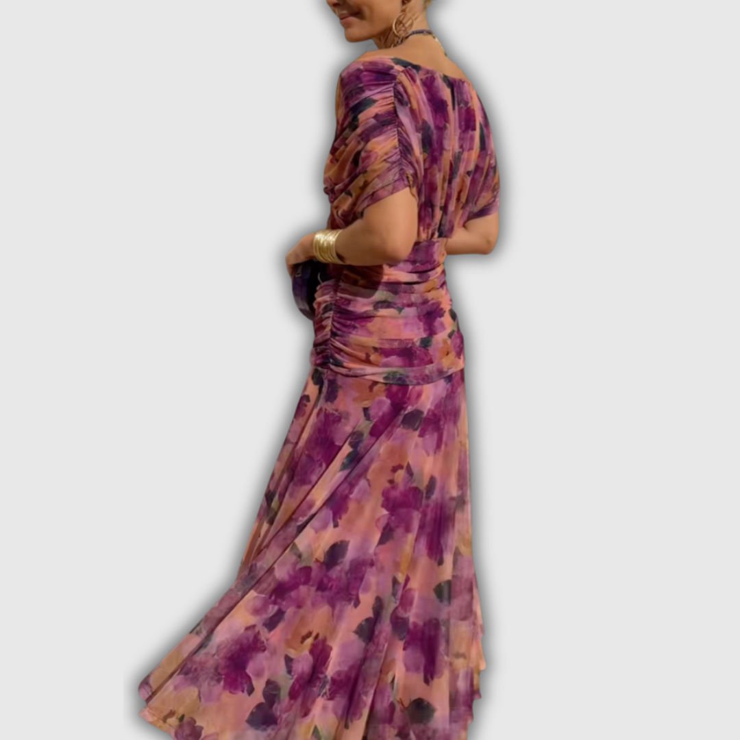 Florendra | Long Floral V Neck Dress