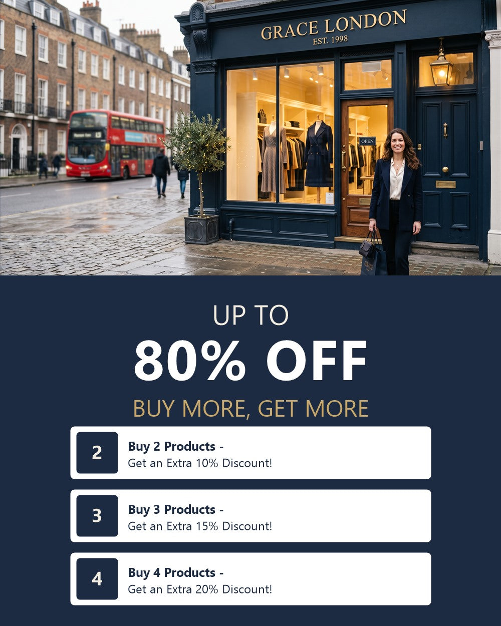 Grace London boutique with buy more get more discount offer, mobile