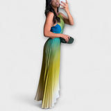 Haven – Stylish Backless Maxi Dress with Gradient and Tie Pleats