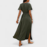 Heather - An elegant Boho dress with a V-neckline and long sleeves