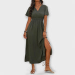 Heather - An elegant Boho dress with a V-neckline and long sleeves