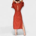 Holly - Casual Dress with V-Neck in Cotton-Linen Blend with Tie