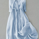 Isabel | Elegant Three-Quarter Sleeve Dress with Waist Tie
