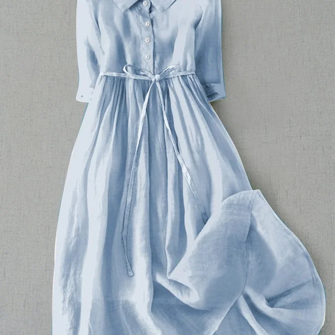 Isabel | Elegant Three-Quarter Sleeve Dress with Waist Tie