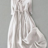 Isabel | Elegant Three-Quarter Sleeve Dress with Waist Tie