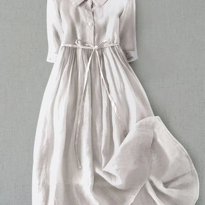 Isabel | Elegant Three-Quarter Sleeve Dress with Waist Tie