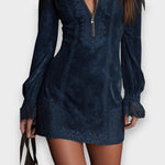Jane | Blue suede mini dress with lace