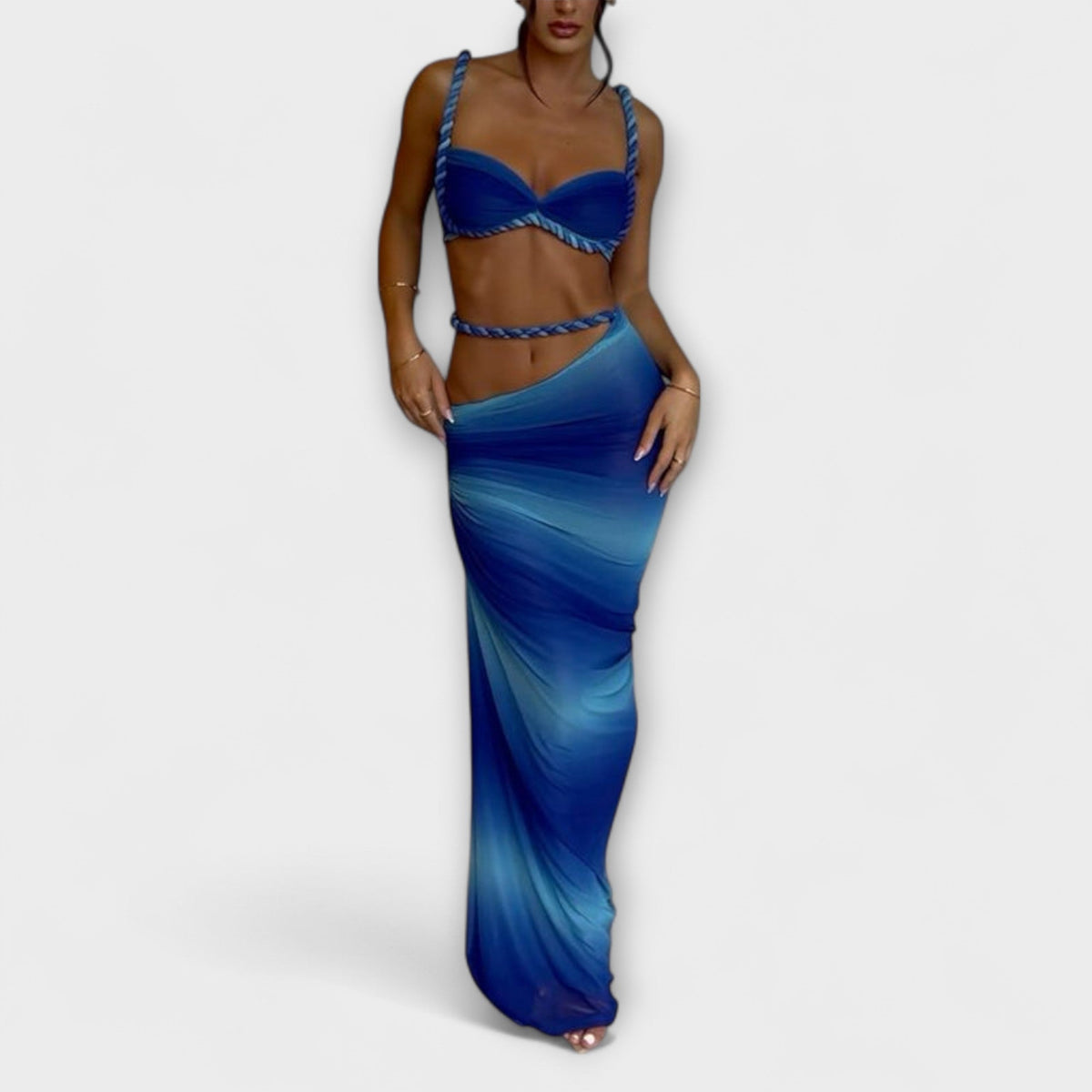 Jane - Stylish Gradient Braid Crop Top & Overskirt Duo