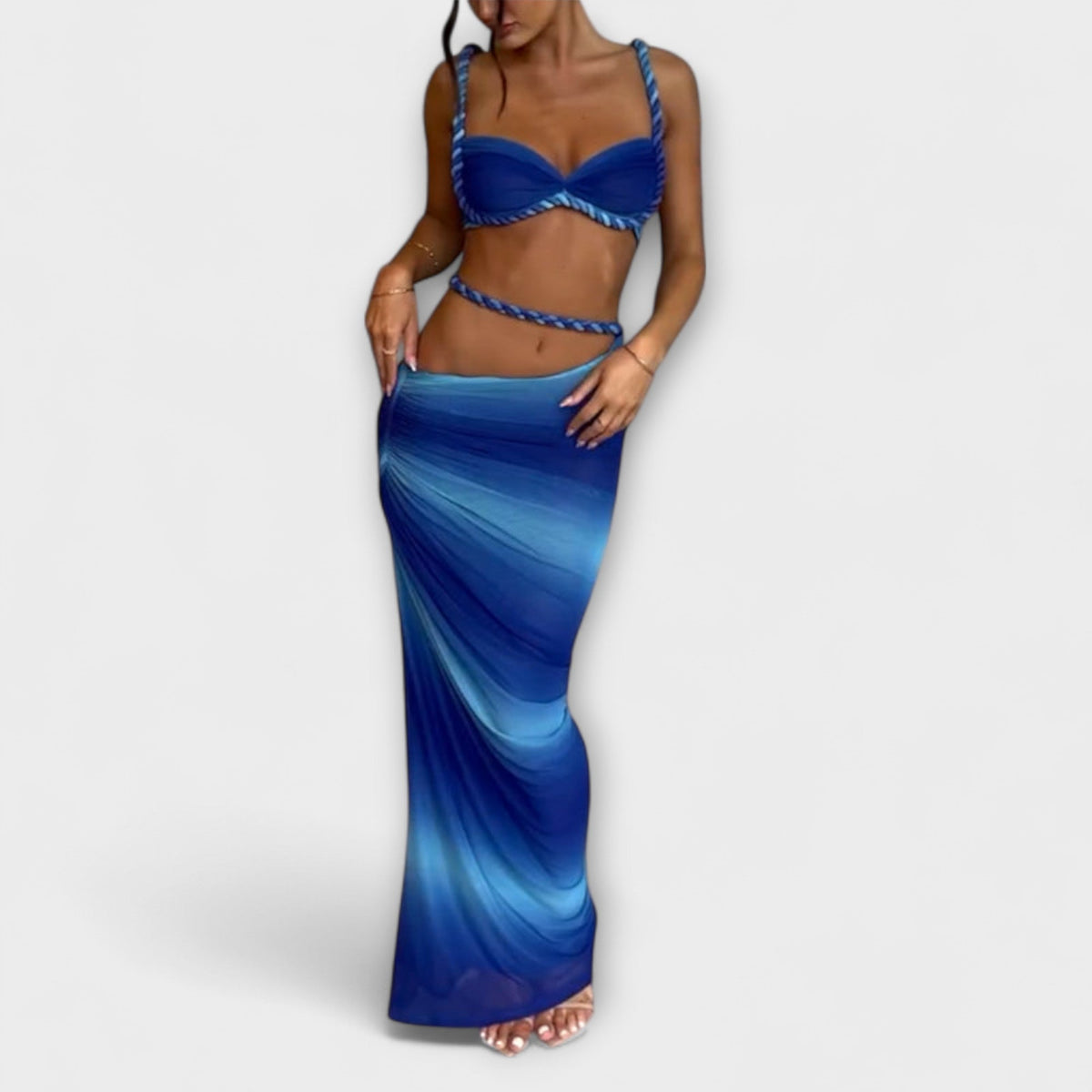 Jane - Stylish Gradient Braid Crop Top & Overskirt Duo
