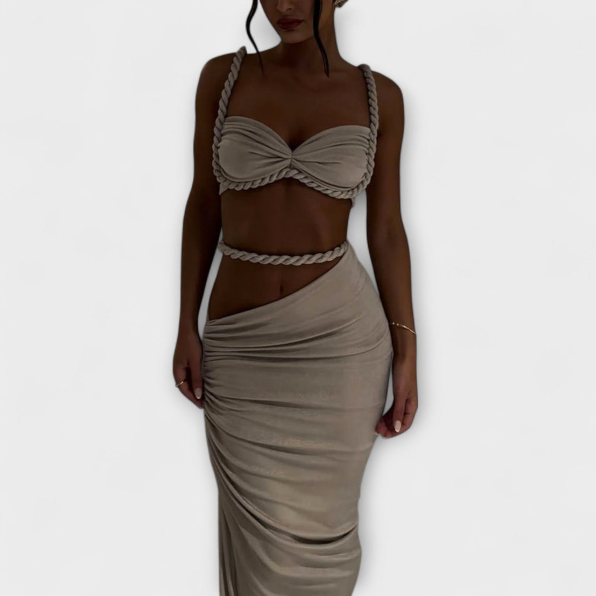 Jane - Stylish Gradient Braid Crop Top & Overskirt Duo