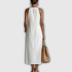 Jimena | Cotton Linen Midi Dress with Mandarin Collar