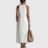 Jimena | Cotton Linen Midi Dress with Mandarin Collar