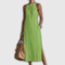 Jimena | Cotton Linen Midi Dress with Mandarin Collar