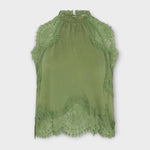 Kaia - Satin Blouse with Lace Trim and Pleated Neckline in Set