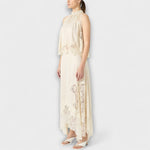 Kaia - Satin Blouse with Lace Trim and Pleated Neckline in Set