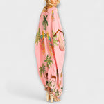 Linda - Off-Shoulder Dress with Asymmetrical Shoulder and Palm Print