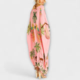 Linda - Off-Shoulder Dress with Asymmetrical Shoulder and Palm Print