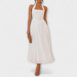 Lydia - Mid-Length Black Halter Dress with Waist Detail