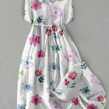 Maria | Floral Dress with Adjustable Waist and Laces